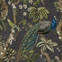 Holzkohle Mehrfarbige Tapetenrolle Pfauenholz VöGel BläTter Blumen Holden 13681