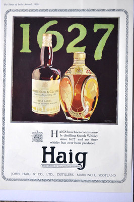 VINTAGE ANZEIGE aus '' TIMES OF INDIA'' 1929 HAIG WHISKY /ENOS FRUIT SALTS