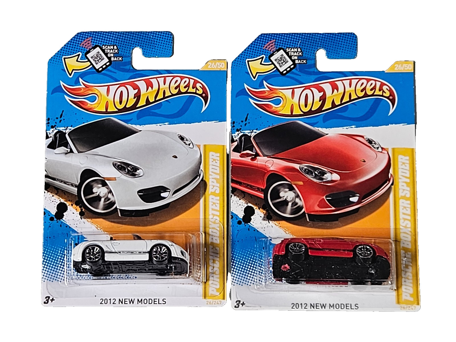 2 Hot Wheels 2012 New Models Series #26 Porsche Boxster Spyder White Red