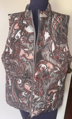 Ruby Rd. Quilted Gray/Pink Paisley Vest Size XL