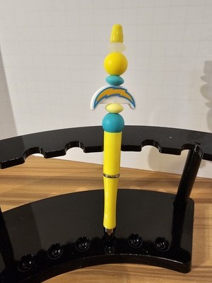 Handcrafted LA Chargers  Silicone Beaded Refillable Pen Extra Black Ink 