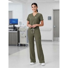 Figs Technical Collection Scrub Set Olive Green V-Neck Top S Cargo Pants M Tall