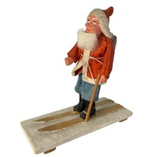 Antique Clay Face German Skiing Santa Claus Figurine Christmas