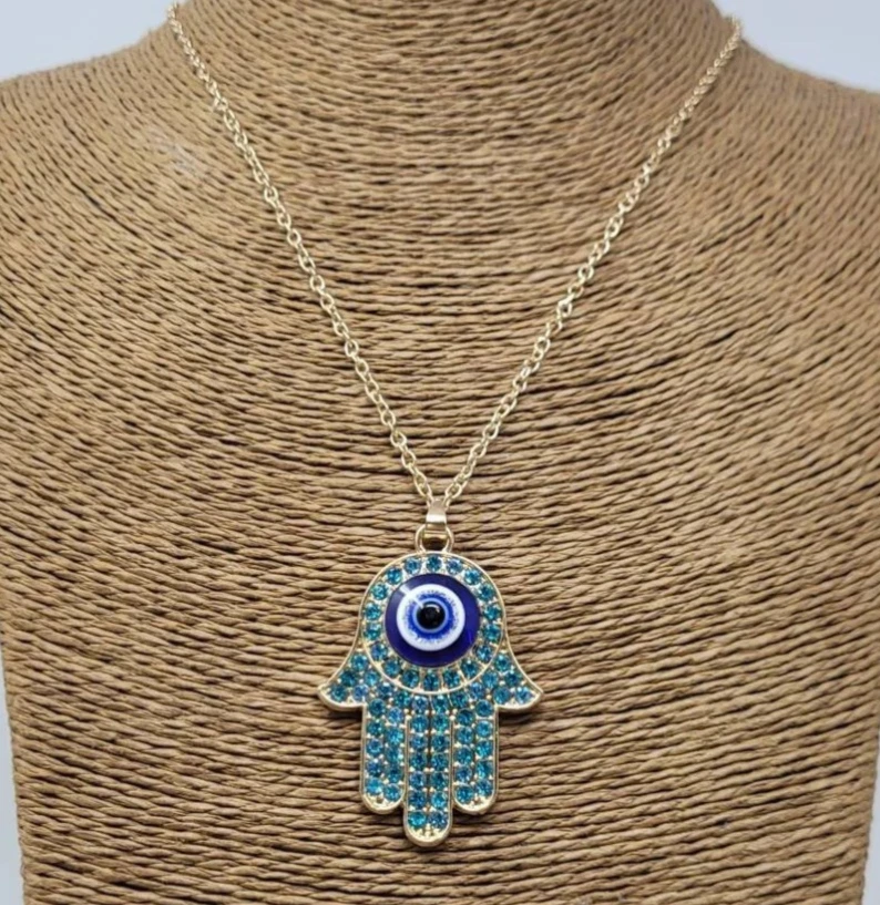 Gold Hamsa Hand Halskette 🧿 Fatimas Hand Anhänger Böser Blick Schutz Schmuck - Bild 3 von 4