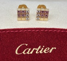 Cartier Lanieres Diamond & Pink Sapphire Earrings Rare 18ct Yellow Gold Vintage