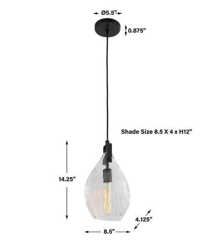 UTTERMOST 22049 CAMPESTER MATTE BLACK TEARDROP WATERED GLASS 1 LIGHT PENDANT - Picture 5 of 9