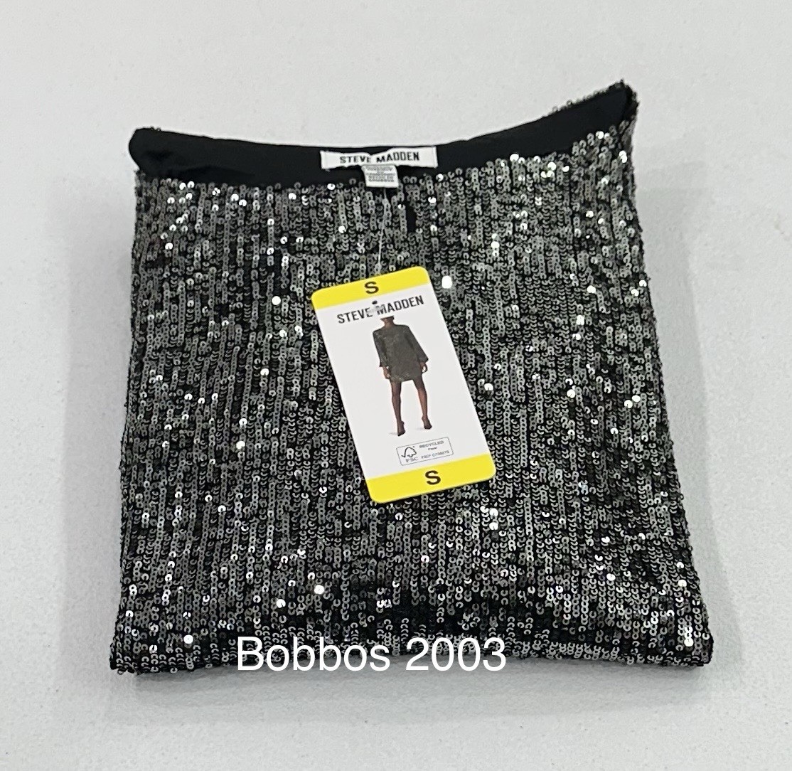 Steve Madden Women's Sequin Mini Long Sleeve Shoulder Pads Dress, Silver, Size S