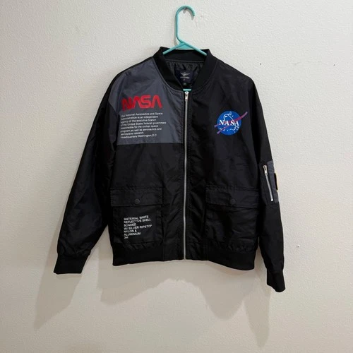 ASSTSERIES NASA Bomber Jacket Black Flight Jacket Space Logo Mens Medium - product listing photo