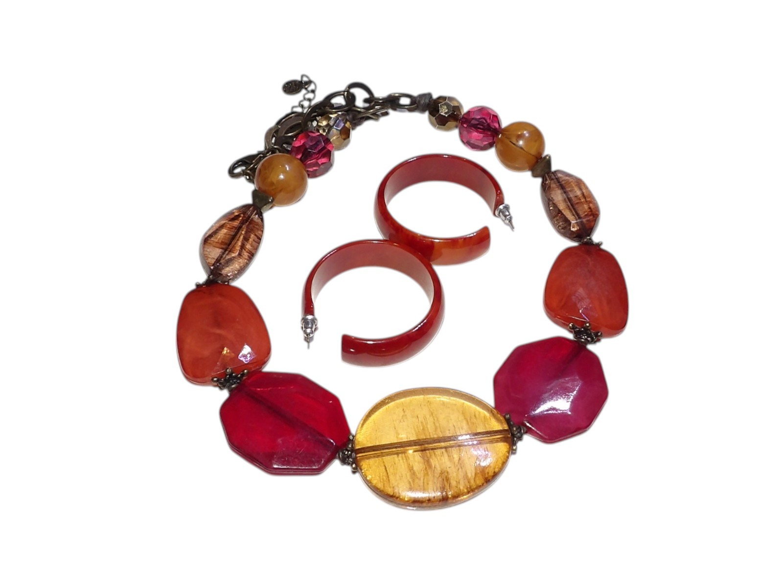 Ruby Rd Chunky Statement Necklace POPPIN Red Oran… - image 1