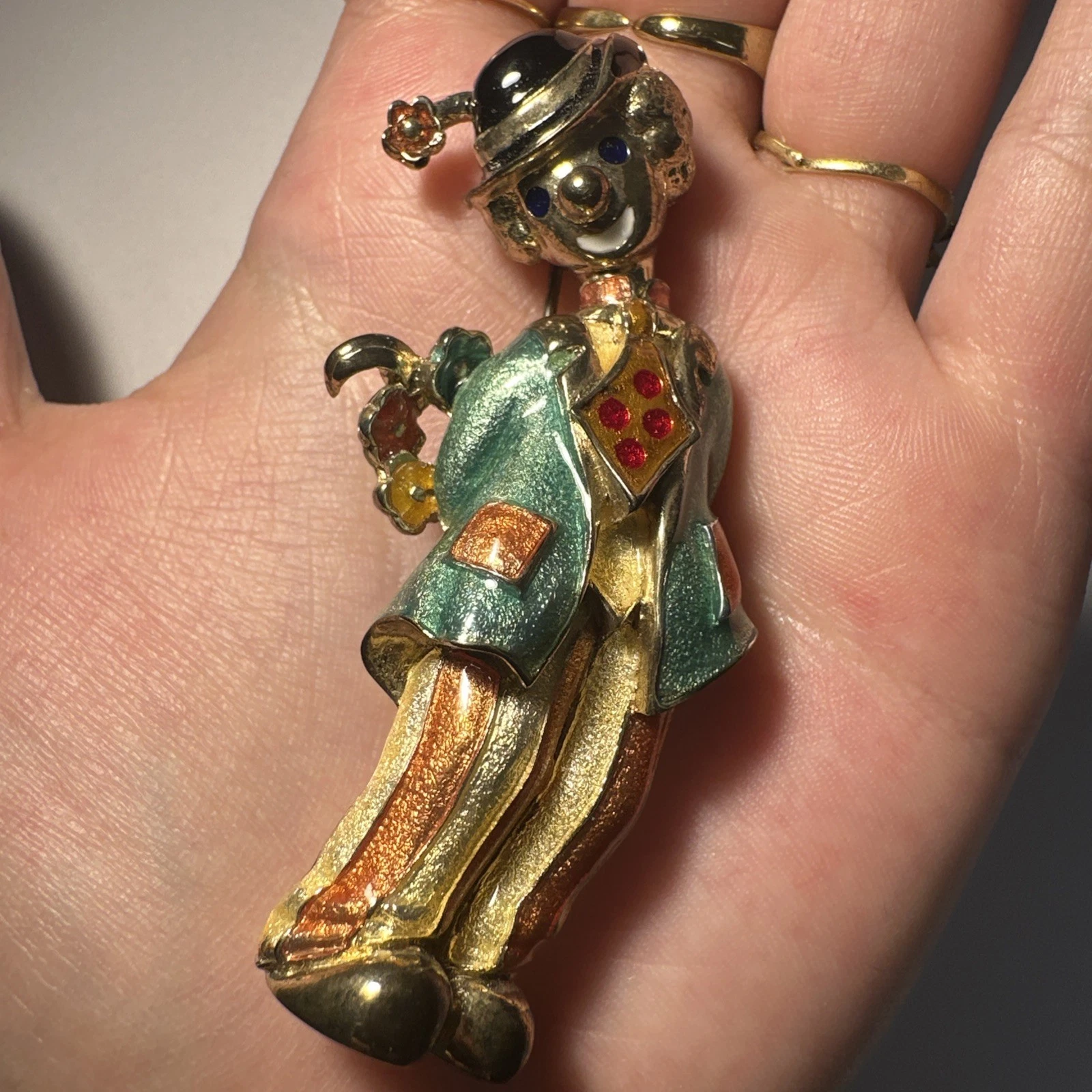 Broche Clown Vert Jaune Orange Nacré Bijoux Fantaisie
