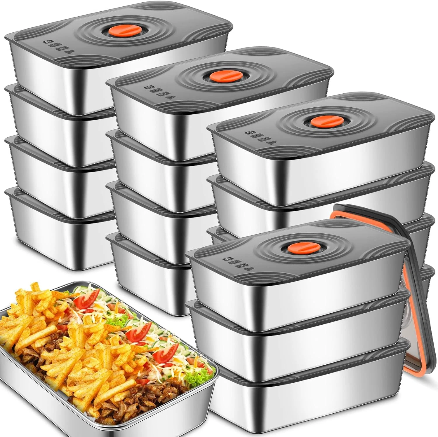 16 Sets 60Oz Stainless Steel Food Storage Containers with Lids for Travel & Picn