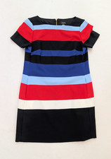 Tahari Women's Dress Size 8P Striped Short Sleeve Shift Pockets