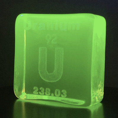 Vaseline Uranium Glass Block 50x50 mm Depression Yellow Glass Statue Art Deco