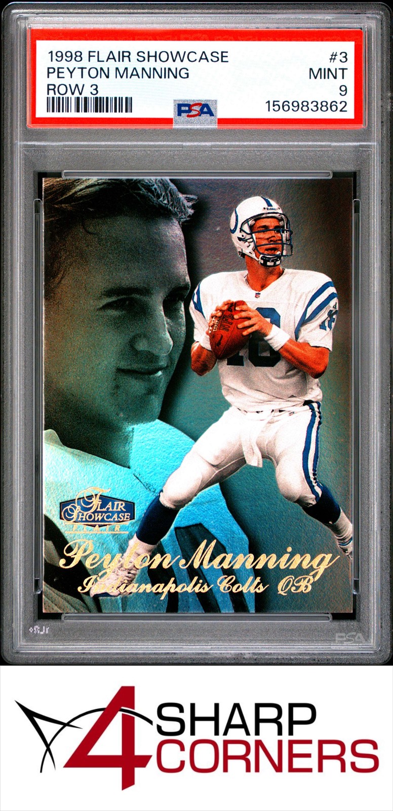 1998 FLAIR SHOWCASE ROW 3 #3 PEYTON MANNING RC COLTS HOF PSA 9 view 1