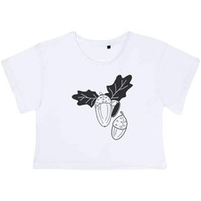 'Oak Leaves & Acorns' Women's Cotton Crop Tops (CO046705)