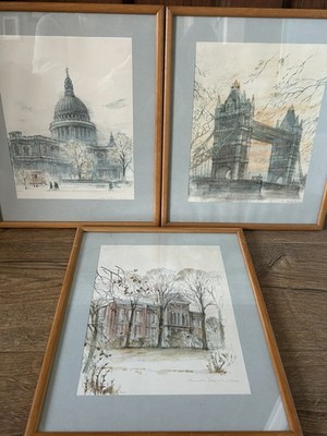 Vintage Aquarelldrucke London Tower Bridge St Paul s Mads Bühne Kensington 