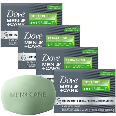 Dove Men+Care Extra Fresh Soap Bar 3-in-1 Refreshing 4-Pack 2.6oz Each