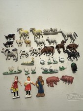 1970  S HONG KONG VINTAGE PLASTIC MINIATURE ANIMAL FIGURES TINY FARM PIG GEESE 
