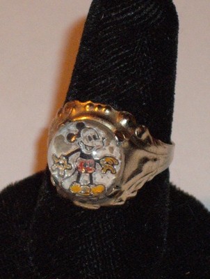 1930/40's MICKEY MOUSE Cleinman & Sons Ring Reverse Painted Glass Dome