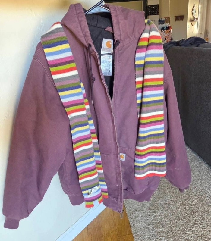 Carhartt Coat Scarf Women XL Purple Stripe J130 Duck Warm Work Jacket Quilt Lad