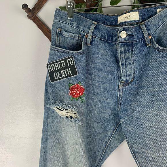 PacSun Embroidered Patchwork Cropped Distressed S… - image 2