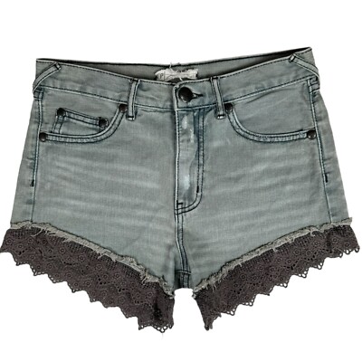 Free People High Rise Denim Jean Shorts Size 25 Crochet Trim Gray Boho Festival