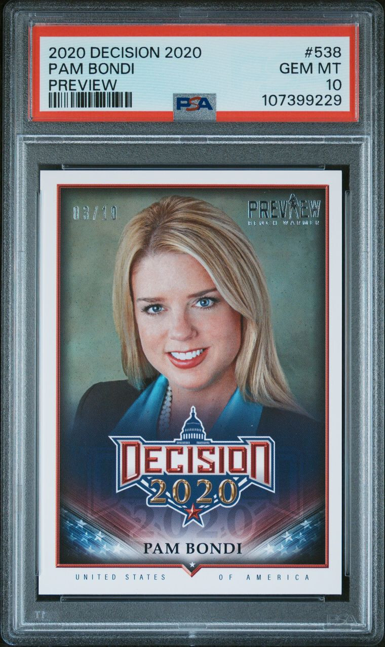 Bondi Dodges 2020 Election Question: The Fallout 10 2020 Leaf Decision Pam Bondi Silver Foil Rookie # 3 /10 Psa 10 Pop 1 Ebay 1/1