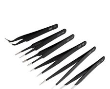 6-Piece Precision Anti-Static ESD Stainless Steel Tweezers Electronics Tool Kit