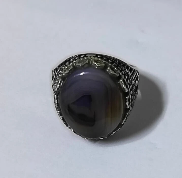 Men's 925 Silver Ring with Rare Natural Agate, Aqeeq - Size 13, Exclusive علي - Image 3 of 4