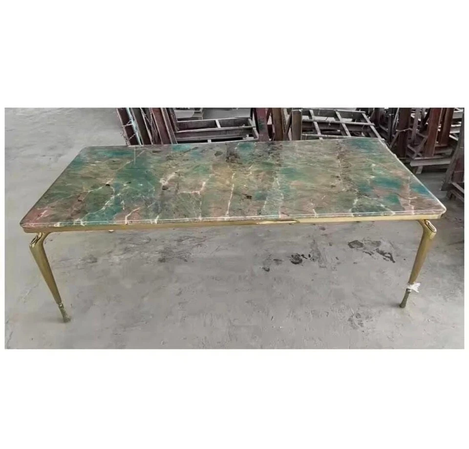 Mesa de centro de losa de cristal amazonita natural | Tapa de piedra de ágata verde curativa | Ha Foto 3 de 4