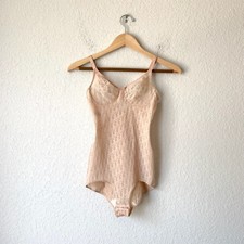 VINTAGE CHRISTIAN DIOR Bodysuit Womens Sz 34B Cream Monogram Lace Underwire RARE