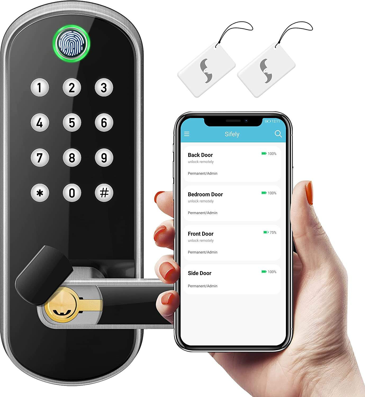 Serrure connectée Tuya WiFi avec déverrouillage biométrique pour hôtel et maison