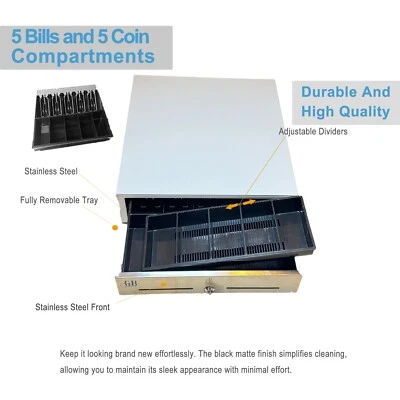 GOLDBRUSH 16" Heavy Duty Black Manual Push Open Cash Drawer with 5B/5C Stainless Steel