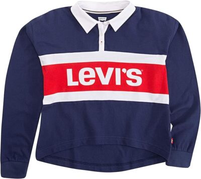 NWT Levi Strauss &Co Girls Red Tab Simple Black Collar Polo Button 