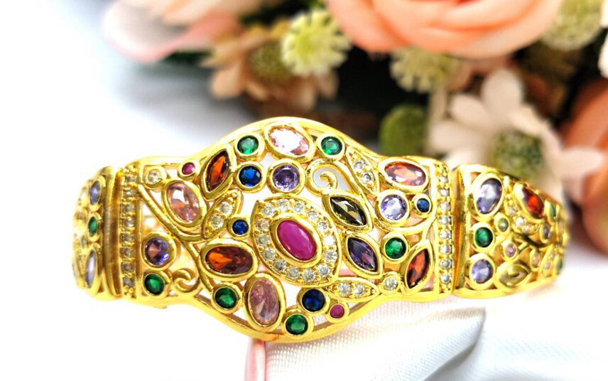 Bangle Noppakao Gem 9 Colors Jewelry Charm Gold Micron Bracelet Thai Amulet-image