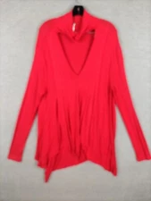 Free People Womens Sweater L Red Oversized Turtleneck V Cut Out Party Holiday