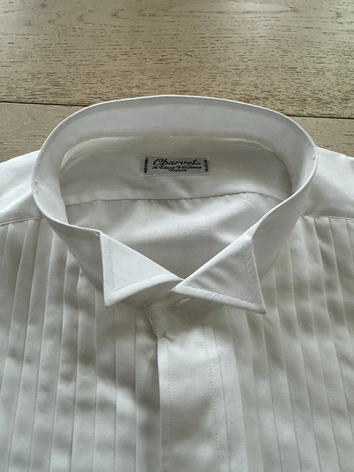 $775 NUEVO SIN ETIQUETAS Charvet Paris Blanco Plisado Babero Puño Francés Esmoquin Camisa de Vestir 3-4XL Foto 3 de 4
