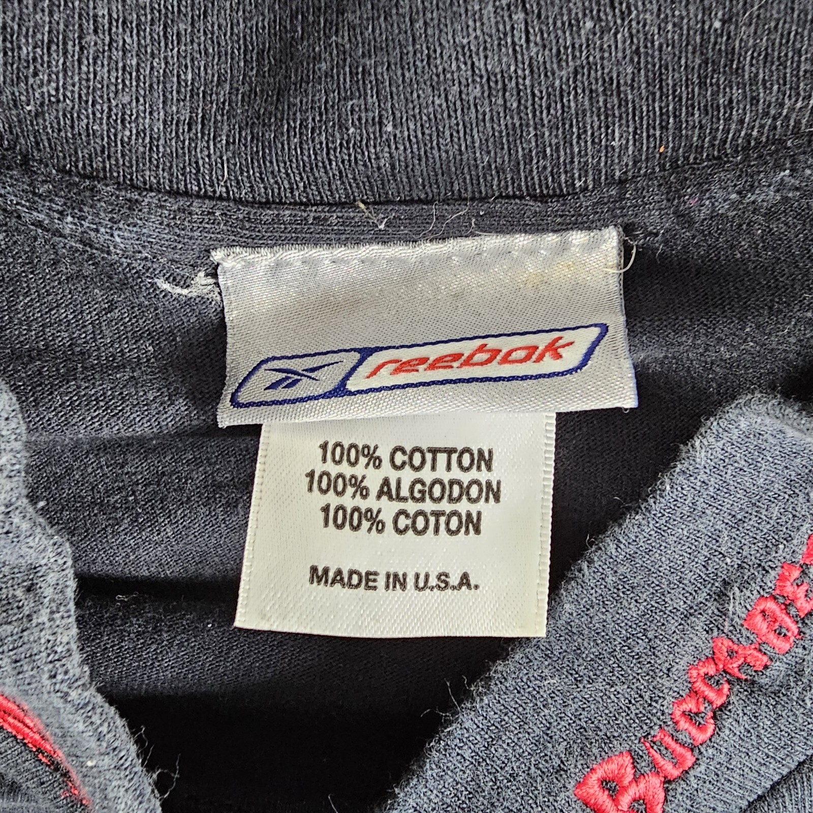 Vintage 90's Reebok Buccaneers Sleeve Black/Red Medium Mock Neck VTG T-Shirt thumbnail 2