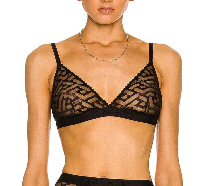 Versace L29604 Womens Black Monogram Triangle Bra Size US 36/3