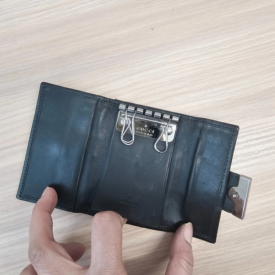 Vintage Gucci Key Holder Case Black Leather GG Canvas Monogram Logo Y2K ITALY - Image 2 of 4