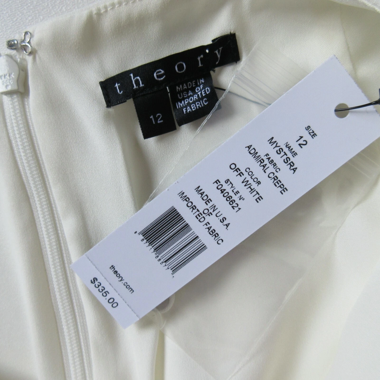 OFF WHITE Abito tubino nuovo con etichette Theory Mystra in crepe ammiraglio bianco sporco schiena aperta 12 $335