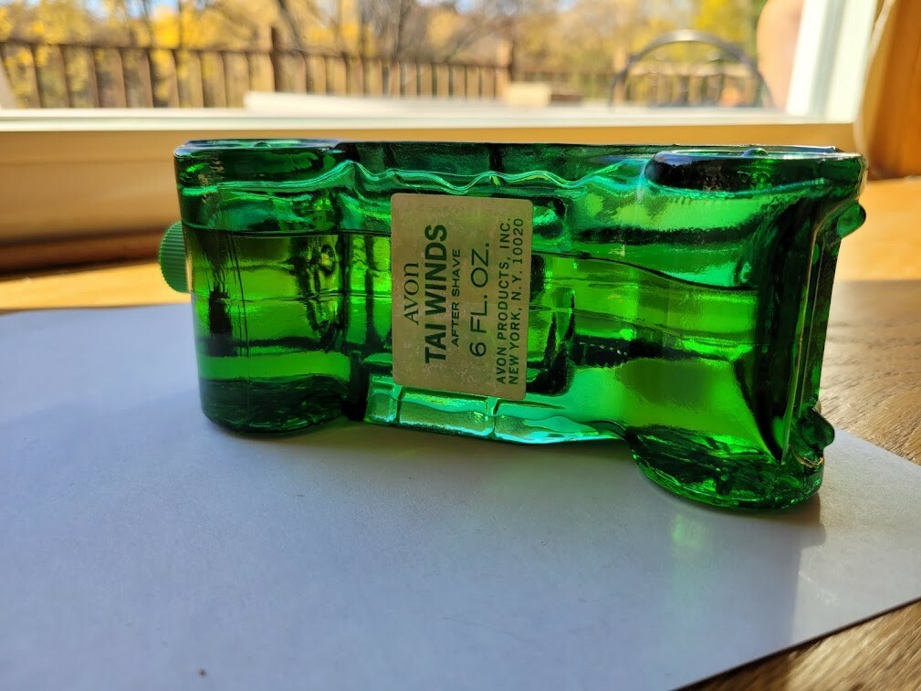 Vintage Avon Bottle Antique Green Car Tai Winds After Shave, 6 FL
