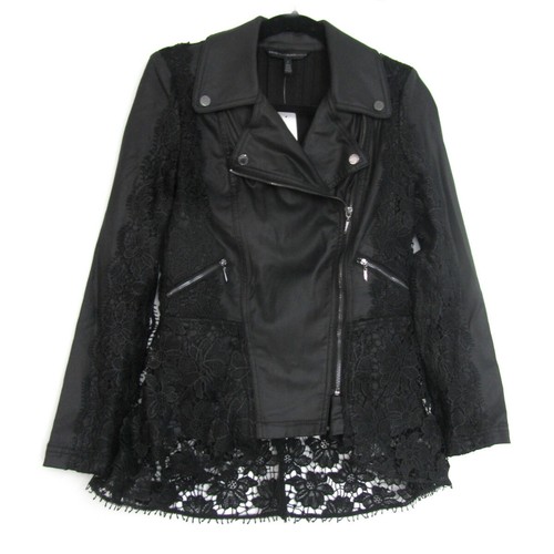 WHBM Lace-Trimmed Coated Denim Moto 