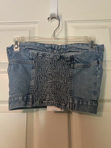 Zara Denim Corset Top Womens Small Bustier Strapless Cropped Button Front NWT - Picture 2 of 5