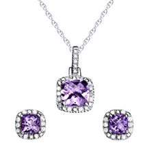 0.08 Ct Simulated Amethyst & Natural Diamond 925 Sterling Silver Jewelry Set