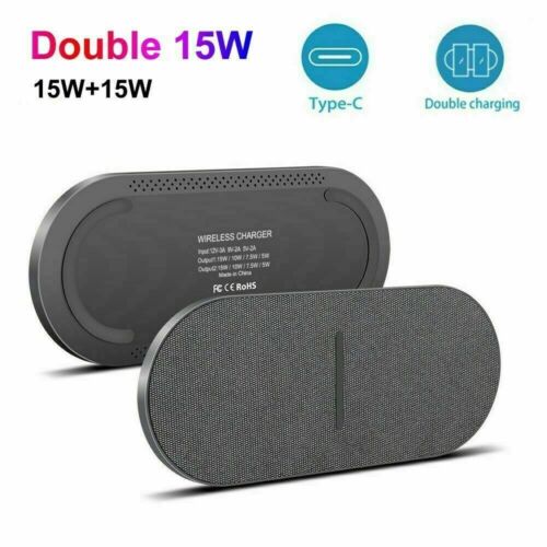 30W Fast Wireless Charger Dual 15W Charging Mat Pad For iPhone 13 Pro 12 XS X - Afbeelding 1 van 12