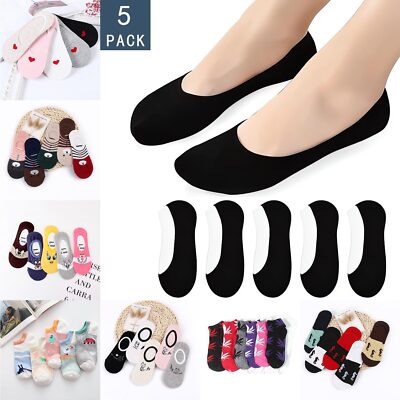 5 Pack Womens Ankle Boat Liner Invisible No Show Low Cut Cotton Socks Cartoon