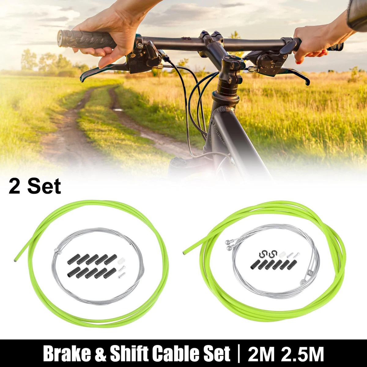 Bike Mountain Bike Shifter Derailleur Cable and Brake Cable Housing Kit Green