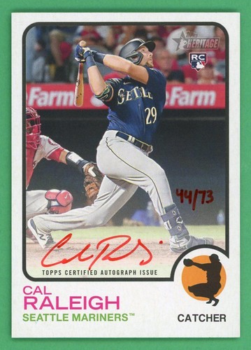 Cal Raleigh 2022 Topps Heritage Red Ink Real One Rookie Auto /73 #ROA-CA