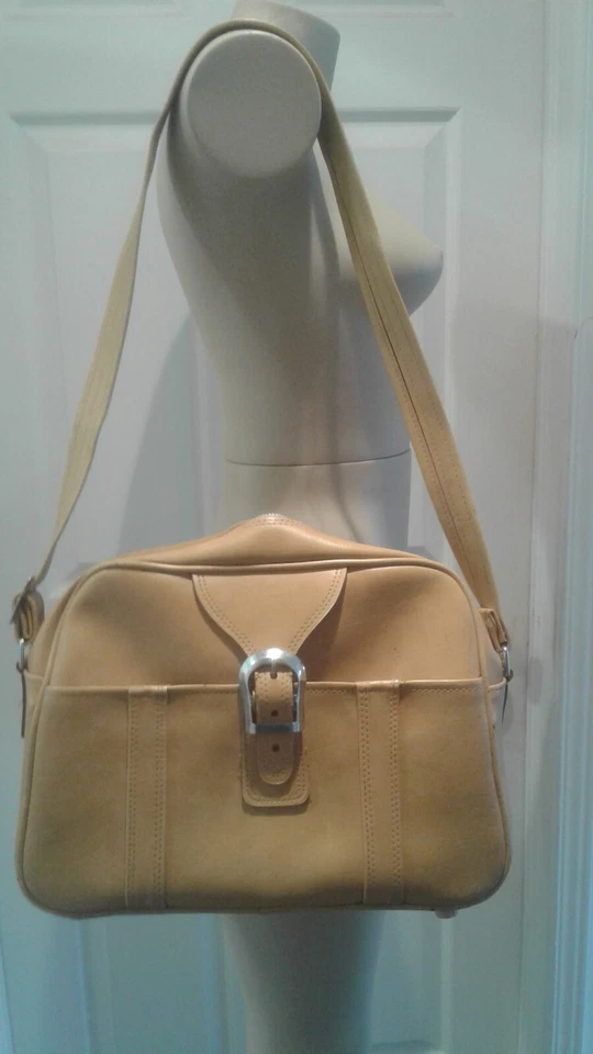 Vintage 70s Mustard Yellow Vinyl Carry-On Tote/Luggage/Messenger Bag - Image 2 of 4